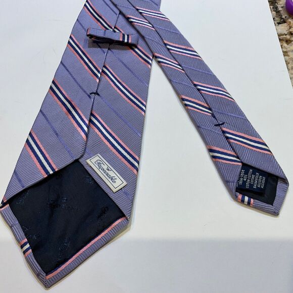 FACONNABLE Men's 61” Silk/Cotton Necktie FRANCE Design STRIPED Pink /Blue/Purple - Picture 6 of 8